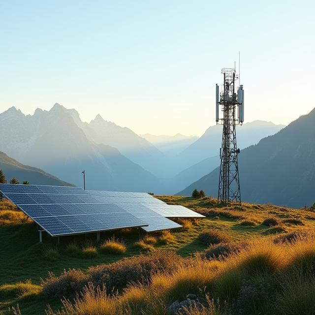 Solar panels powering telecom tower in Alps